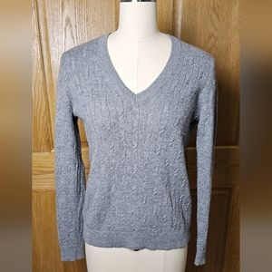 Loft V-neck Cableknit Sweater with shimmery threads, Woman's Medium